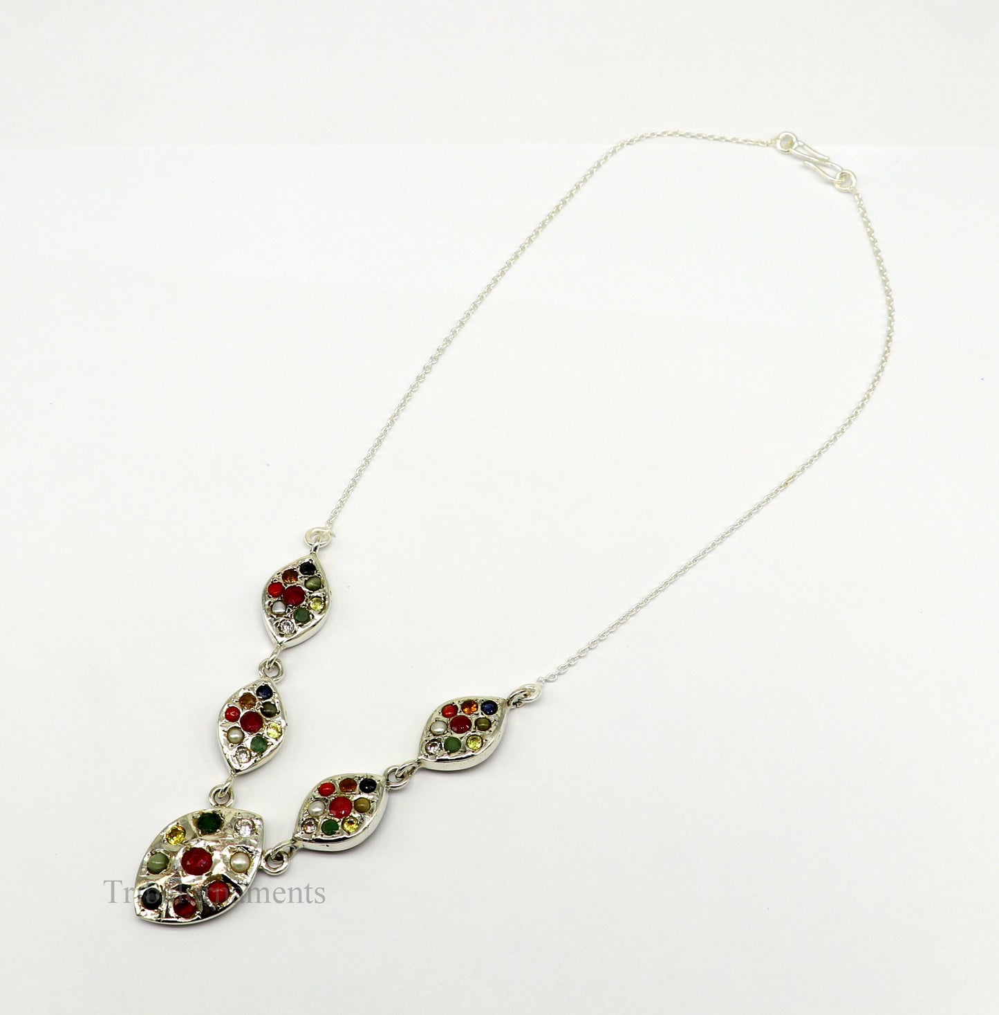 925 sterling silver Navratan stone handmade stylish design necklace, best gifting tribal ethnic jewelry belly dance choker jewelry nec259 - TRIBAL ORNAMENTS