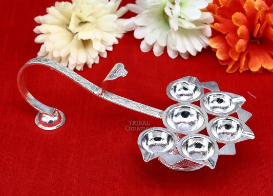 Vintage style handmade Panchmukhi Lamp or lampa arti deepak, best praying article for god or goddess temple article su754 - TRIBAL ORNAMENTS