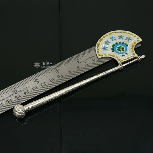 925 sterling silver pankhi, floral design small fan or pankhi for god puja, best gifting laddu gopala krishna, silver hand driven fan su1174 - TRIBAL ORNAMENTS