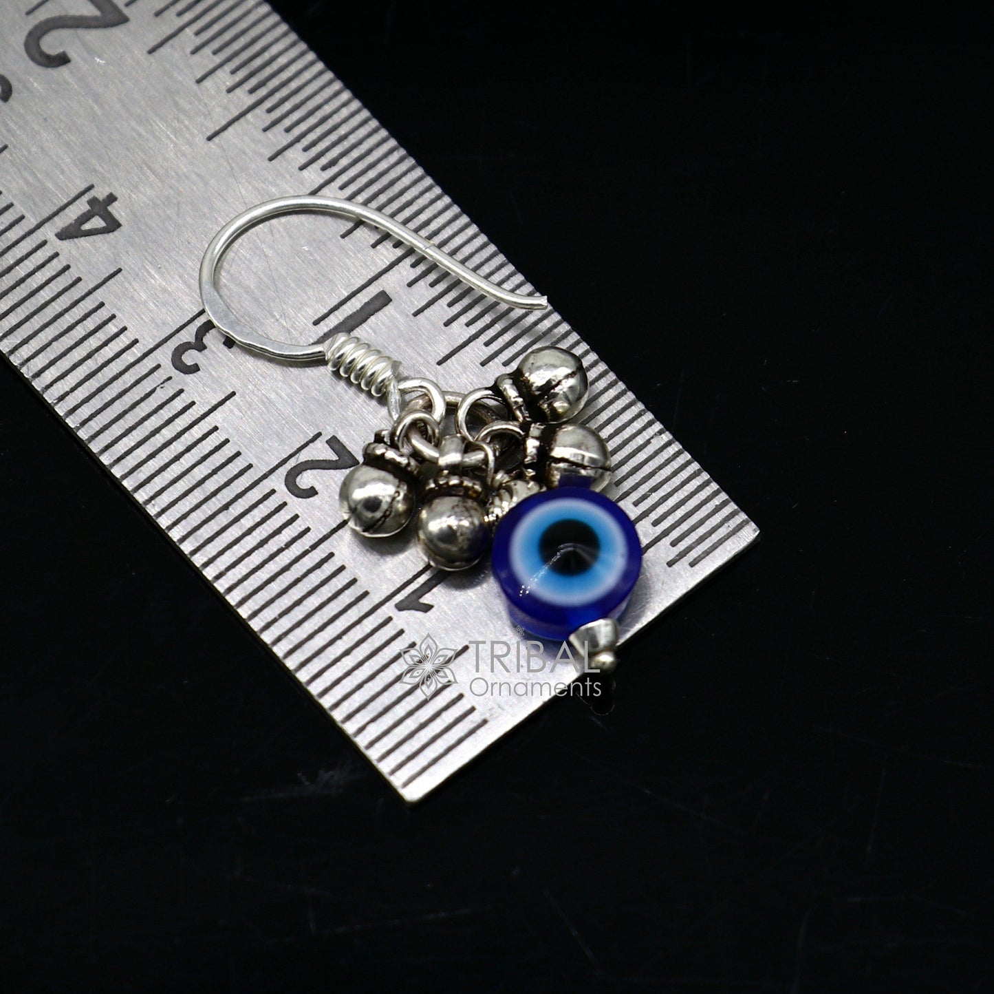 925 Sterling silver small evil eye handmade hoops earring amazing customized drop dangle evil eyes jewelry for girl's s1165 - TRIBAL ORNAMENTS