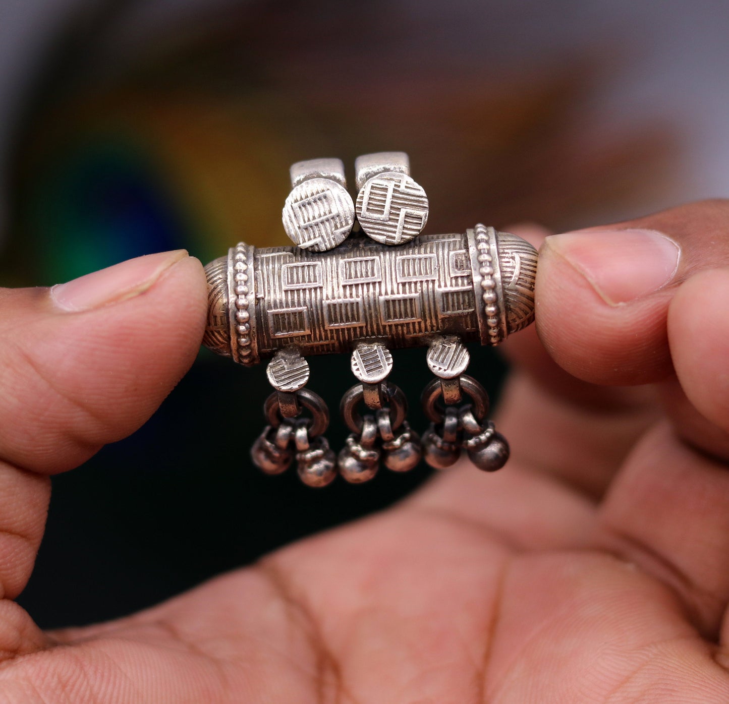 925 Sterling silver handmade vintage design traditional tribal amulet pendant with amazing jingle bells belly dance jewelry nsp48 - TRIBAL ORNAMENTS