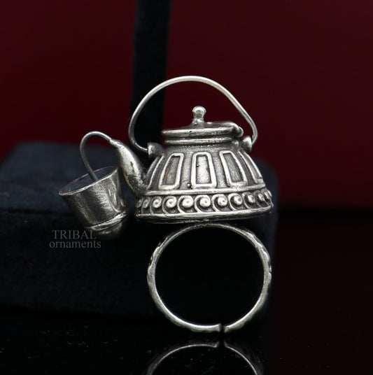 925 sterling silver Traditional vintage tea pot design handmade stylish ring women's tribal charm ring brides jewelry India sr329 - TRIBAL ORNAMENTS