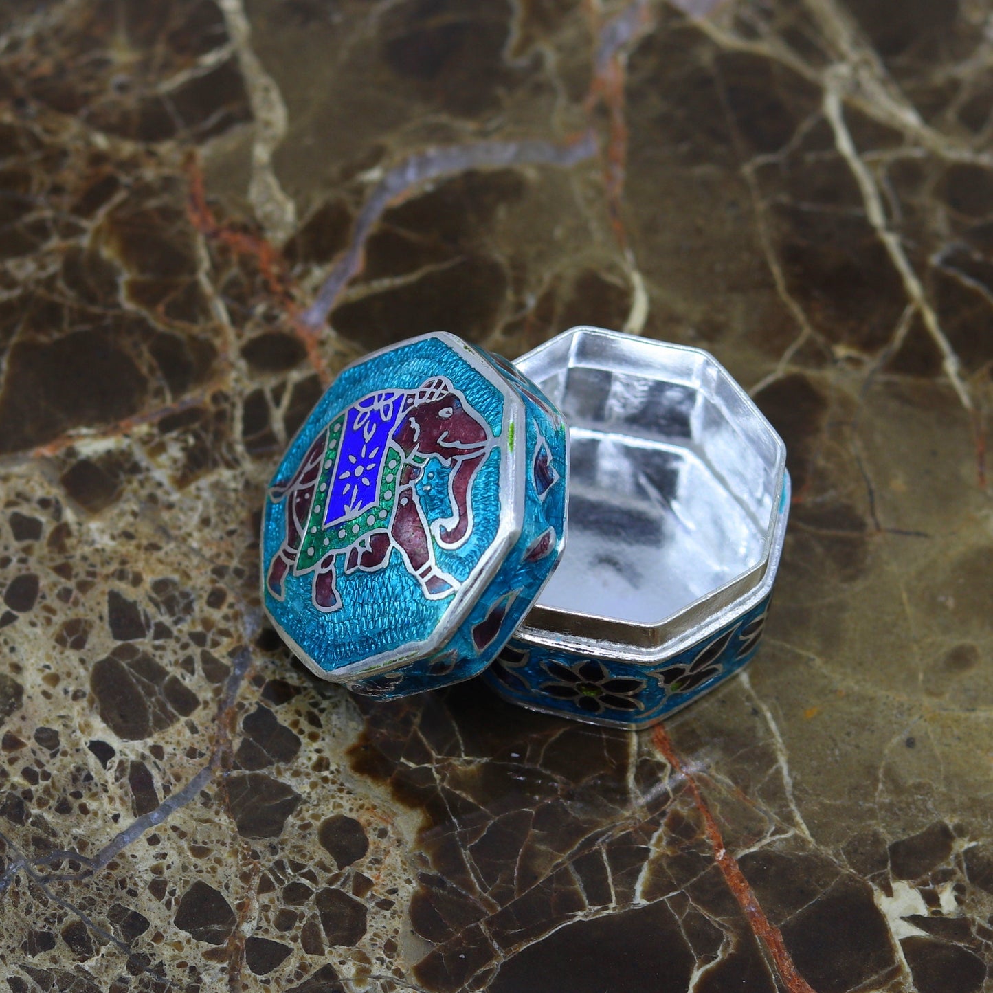 925 Sterling silver trinket box, jewelry box, earring ring box, small box, casket box, silver container, enamel work sindoor box stb36 - TRIBAL ORNAMENTS