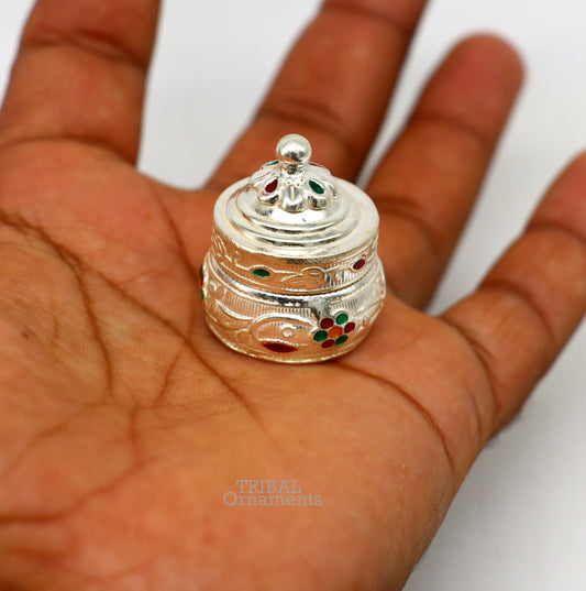 925 sterling silver trinket box, kajal box/casket box bridal enamel jewelry box collection, container box, eyeliner box gifting art stb369 - TRIBAL ORNAMENTS