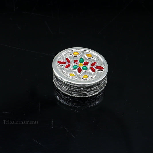 925 sterling silver trinket box, kajal box/casket box bridal oval shape box collection, container box, eyeliner box gifting art stb167 - TRIBAL ORNAMENTS