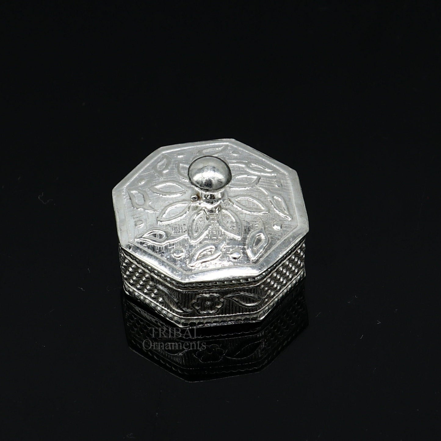925 sterling silver trinket box, kajal box/casket box bridal polygon shape sindur box collection, container box, eyeliner box gifting stb358 - TRIBAL ORNAMENTS