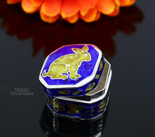 925 sterling silver trinket box, kajal box/casket box bridal polygon shape sindur box collection, container box, eyeliner box gifting stb367 - TRIBAL ORNAMENTS