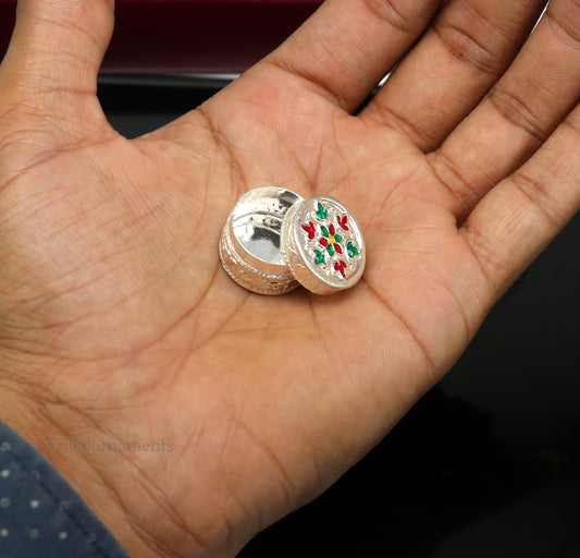 925 sterling silver trinket box, kajal box/casket box bridal round shape box collection, container box, eyeliner box gifting art stb176 - TRIBAL ORNAMENTS