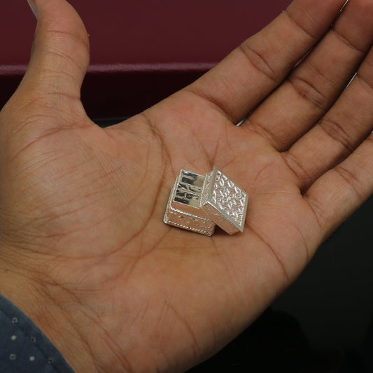 925 sterling silver trinket box with square shape, bridal design, decorative container for jewelry or eyeliners by Tribal Ornaments