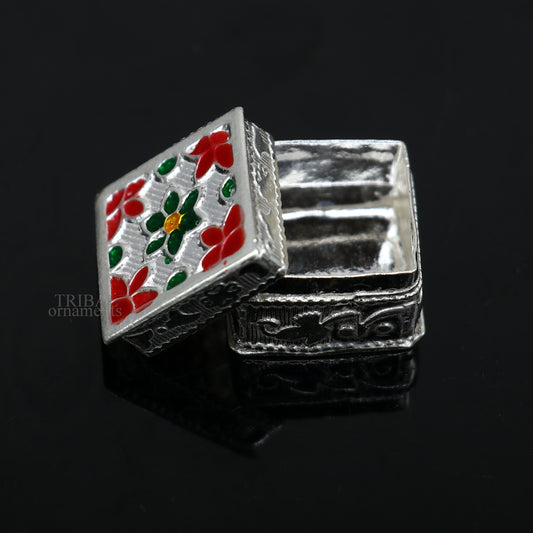 925 sterling silver trinket box, kajal box/casket box bridal square shape box collection, container box, eyeliner box gifting art stb345 - TRIBAL ORNAMENTS