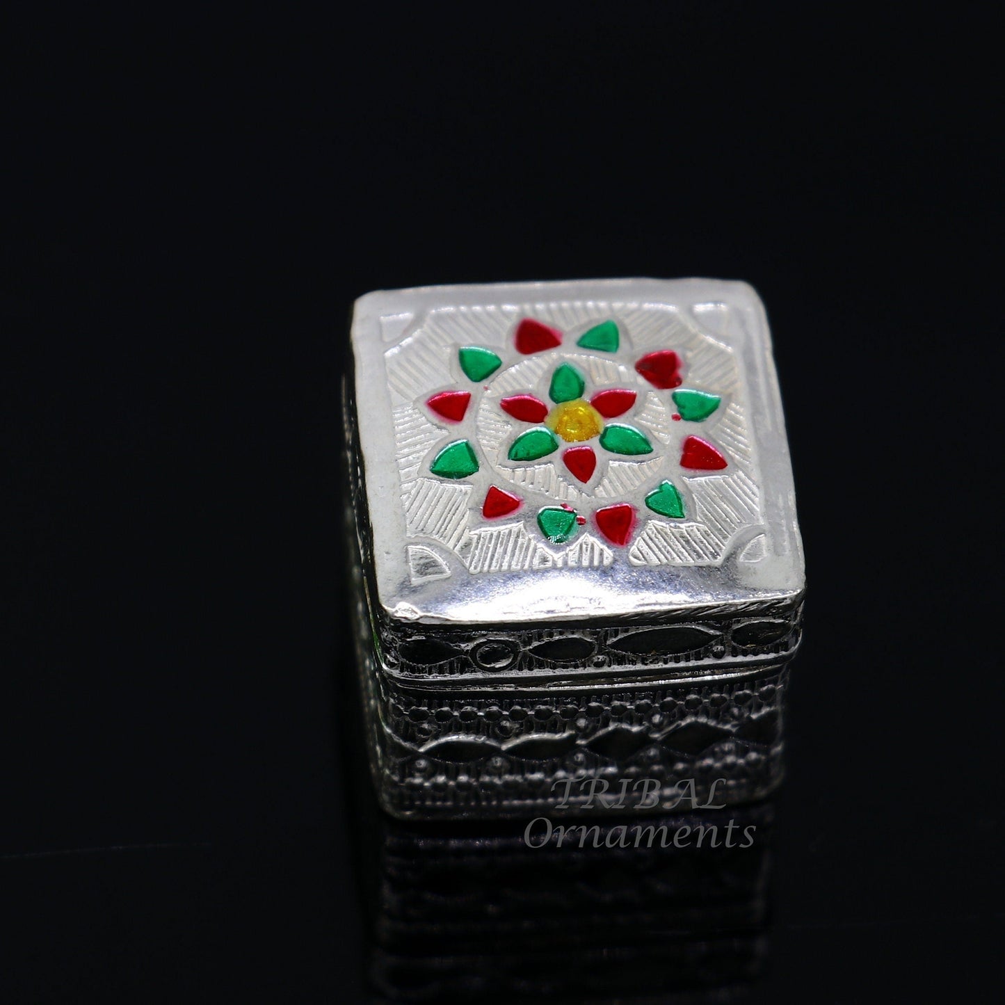 925 sterling silver trinket box, kajal box/casket box bridal square shape box collection, container box, eyeliner box gifting art stb723 - TRIBAL ORNAMENTS