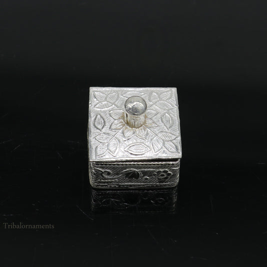 925 sterling silver trinket box, kajal box/casket box bridal square shape sindur box collection, container box, eyeliner box gifting stb188 - TRIBAL ORNAMENTS