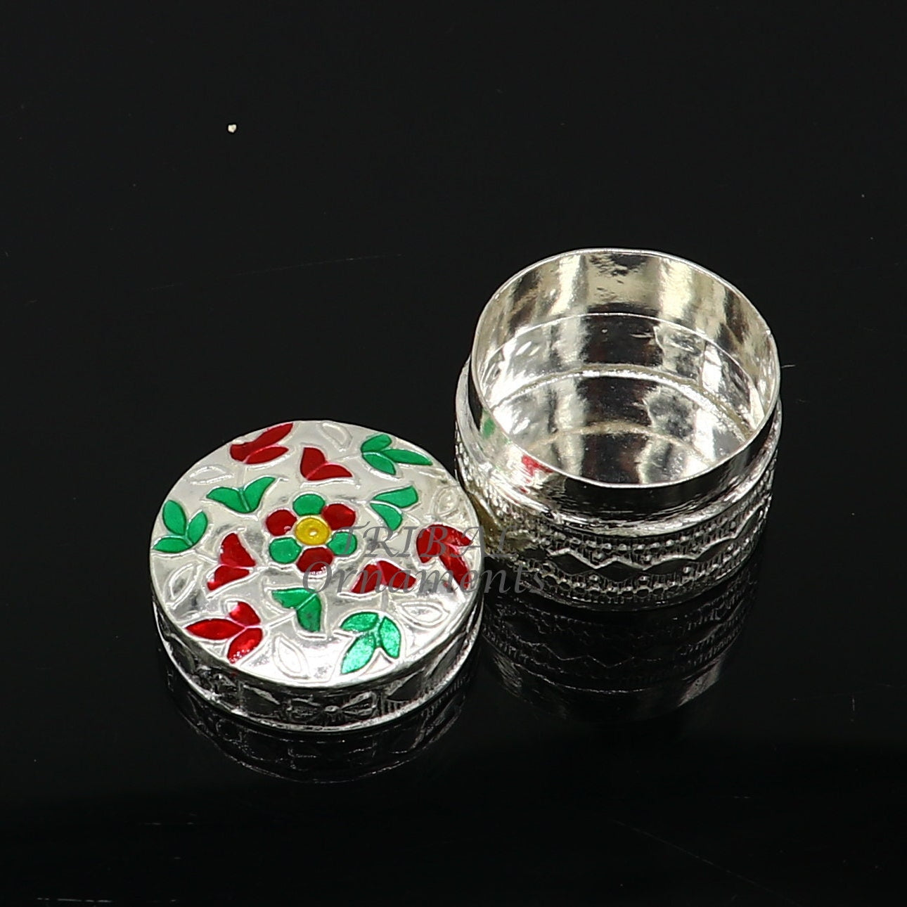 925 sterling silver trinket box, kajal box/casket box round eye liner surma box collection, container box, eyeliner box gifting art stb726 - TRIBAL ORNAMENTS