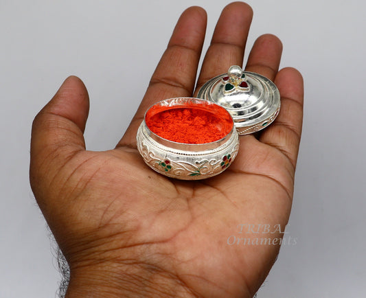 925 sterling silver trinket box, kajal box/casket box, Sindur box collection, container box, eyeliner box best brides gifting stb391 - TRIBAL ORNAMENTS