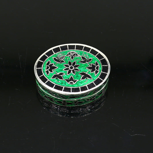 925 sterling silver unique antique design handmade brides eyes kajal box, surma box, kumkum sindur box, small trinket box article stb780 - TRIBAL ORNAMENTS