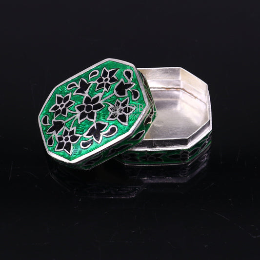 925 sterling silver unique enamel wrok design handmade brides eyes kajal box, surma box, kumkum sindur box small trinket box article stb783 - TRIBAL ORNAMENTS