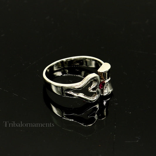 Sterling silver vintage Shiva trident trishul damaru ring, unisex customized design, tribal ornaments jewelry, excellent craftsmanship.