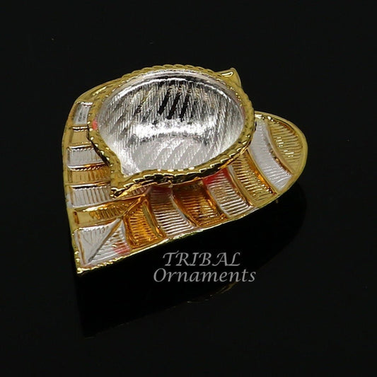 925 sterling silver Vintage style handmade oil lamp on betel leaf, silver Deepak Diya puja silver art decorative lamp art su1014 - TRIBAL ORNAMENTS