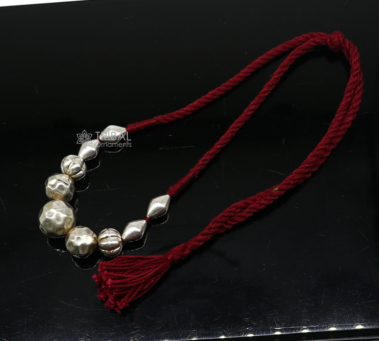925 sterling silver vintage beaded necklace with tribal design, perfect for brides and wedding ethnic jewelry sets.