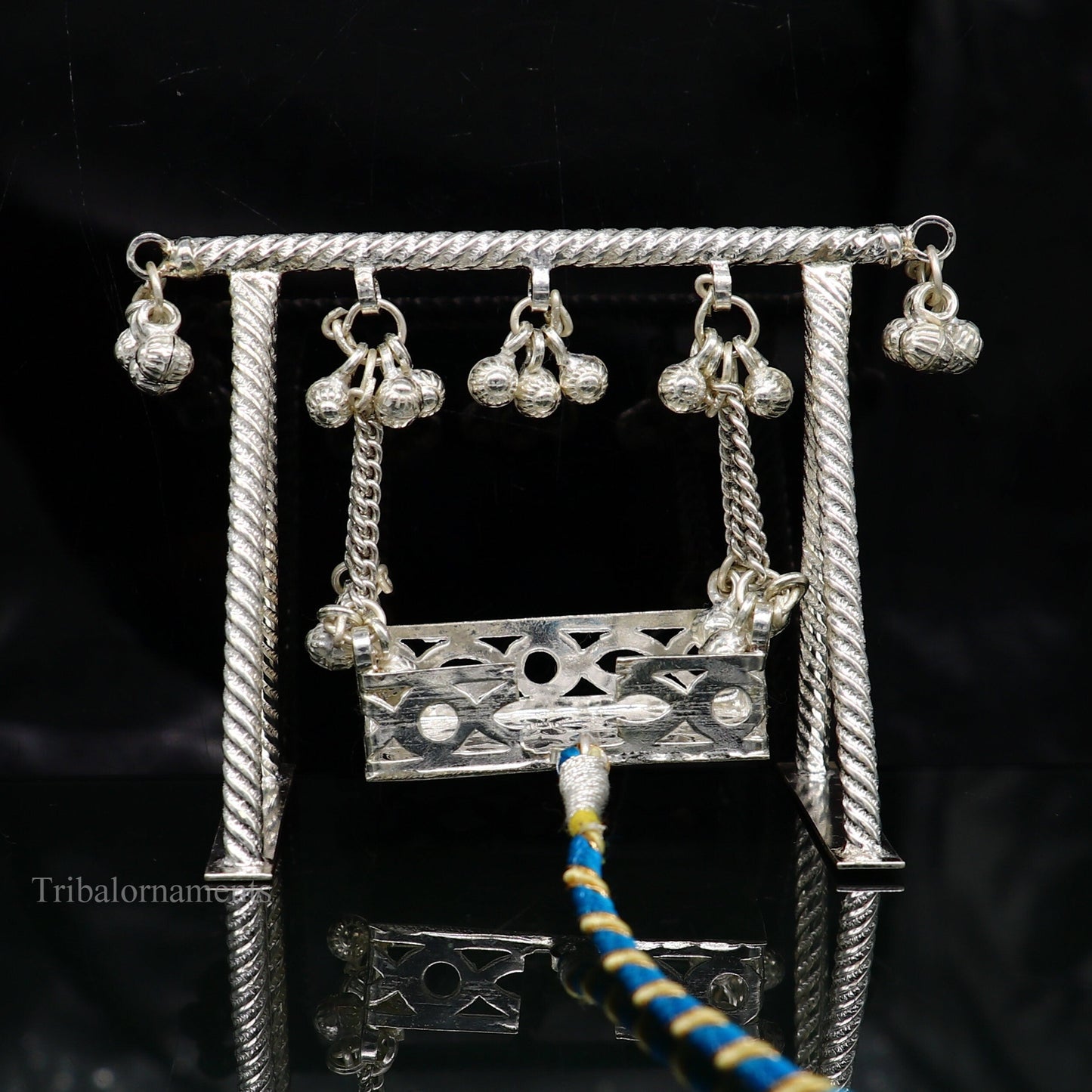 Sterling silver handmade Bal Gopala jhula, little Krishna swing, child krishan palana, silver jhula, laddu gopal jhula, silver art su377 - TRIBAL ORNAMENTS