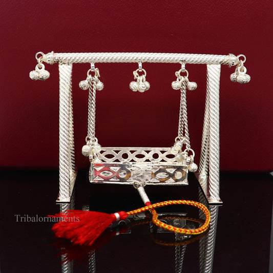 Sterling silver handmade Bal Gopala jhula, little Krishna swing, child Krishna palana, silver jhula, laddu Gopal Jhula, silver art su380 - TRIBAL ORNAMENTS