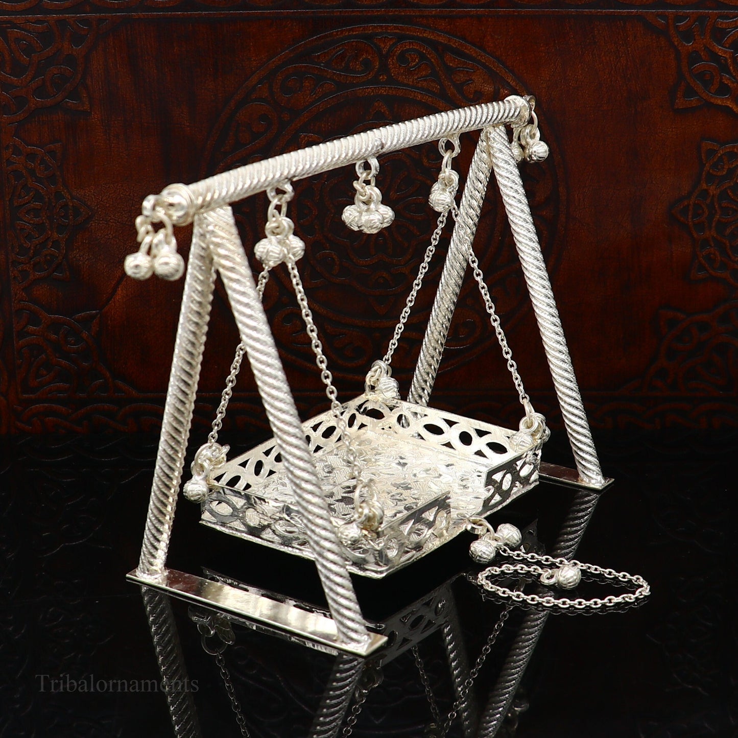Sterling silver handmade Laddu Gopala jhula, Baby Krishna swing, child Krishna palana, silver jhula, laddu Gopal Jhula, silver article su383 - TRIBAL ORNAMENTS