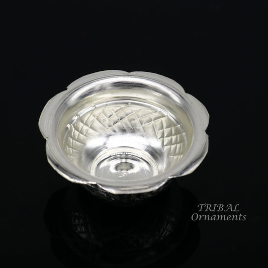999 fine silver handmade design holy prasadam bowl or silver utensils for temple serving to god, best gifting article to your idols su972 - TRIBAL ORNAMENTS