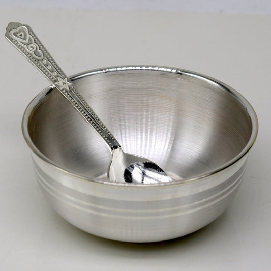 999 fine silver handmade silver bowl and spoon set, silver has antibacterial properties,stay baby/kids healthy, silver vessels utensils sv44 - TRIBAL ORNAMENTS