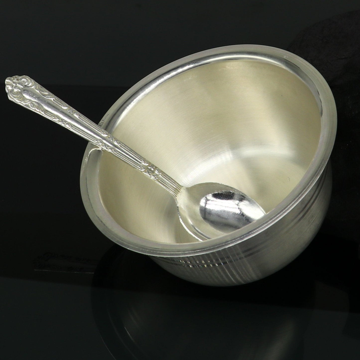 999 fine silver handmade small baby bowl and spoon set, silver tumbler, flask, stay baby/kids healthy, silver vessels utensils sv119 - TRIBAL ORNAMENTS