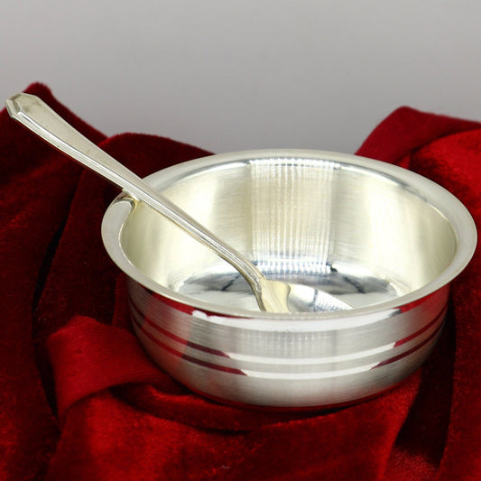 999 Fine silver handmade solid bowl and spoon, silver utensils, baby food bowl, baby kitchen set for baby rice ceremony or baby gift sv180 - TRIBAL ORNAMENTS