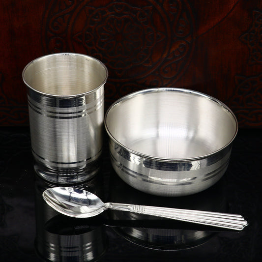 999 fine silver water milk glass and bowl, silver tumbler silver spoon, silver utensils,best kids gift for rice ceremony /Annaprashana sv197 - TRIBAL ORNAMENTS