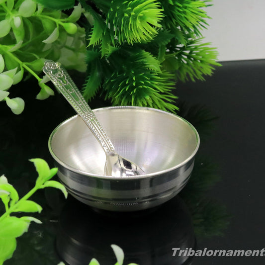 999 fine solid silver handmade small bowl for baby food, pure silver vessels, silver utensils, home and kitchen accessories india sv30 - TRIBAL ORNAMENTS