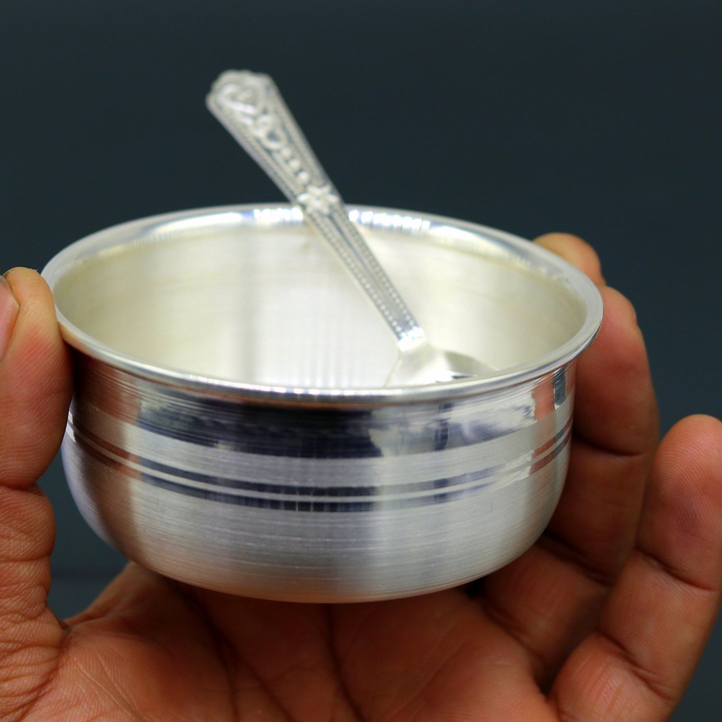 999 pure fine silver handmade silver bowl and spoon set, silver utensils, best kids gift for rice ceremony /Annaprashana utensils sv76 - TRIBAL ORNAMENTS