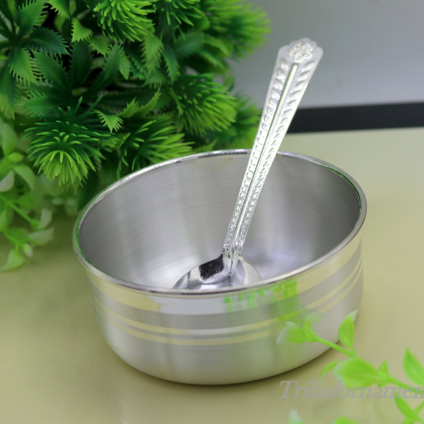 999 pure fine silver handmade solid bowl and spoon, silver baby utensils, stay healthy kids/baby for using silver vessels sv25 - TRIBAL ORNAMENTS