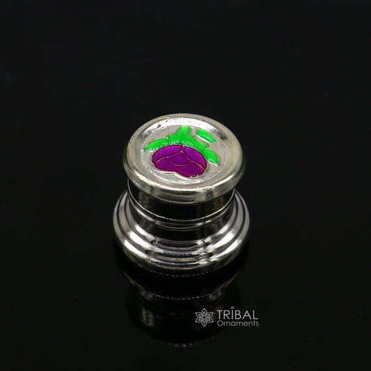 999 pure silver trinket box, kajal box brides round shape box flower design box , container tobacco box, eyeliner Sindur box gifting stb809 - TRIBAL ORNAMENTS