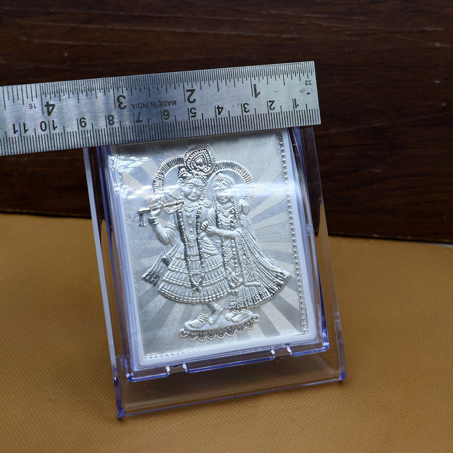 999 pure sterling silver handmade idol Radha Krishna plate covered in plastic frame figurine, silver god frame art766 - TRIBAL ORNAMENTS