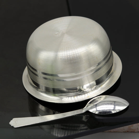 999 pure sterling silver handmade solid silver bowl and spoon, silver has antibacterial properties, keep stay healthy, silver vessels sv64 - TRIBAL ORNAMENTS