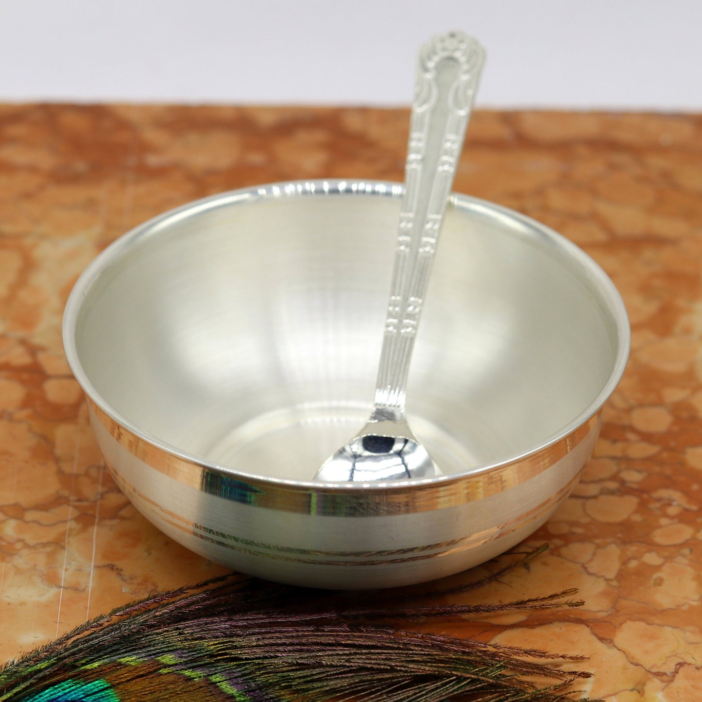 999 pure sterling silver handmade solid silver bowl and spoon, silver has antibacterial properties, keep stay healthy, silver vessels sv65 - TRIBAL ORNAMENTS