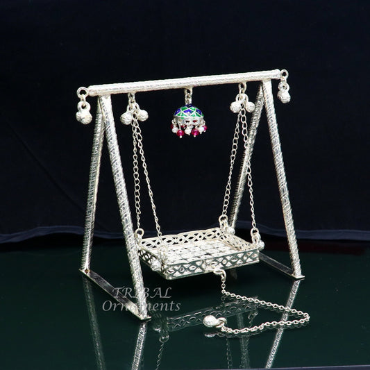 Amazing crafted sterling silver Laddu Gopala jhula, little Krishna swing, krishan palana, silver jhula, laddu gopal swing, silver art su822 - TRIBAL ORNAMENTS