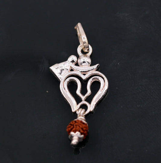 Amazing Lord shiva trident with real rudraksha beads solid silver pendant unisex jewelry tribal jewelry from Rajasthan india nsp94 - TRIBAL ORNAMENTS