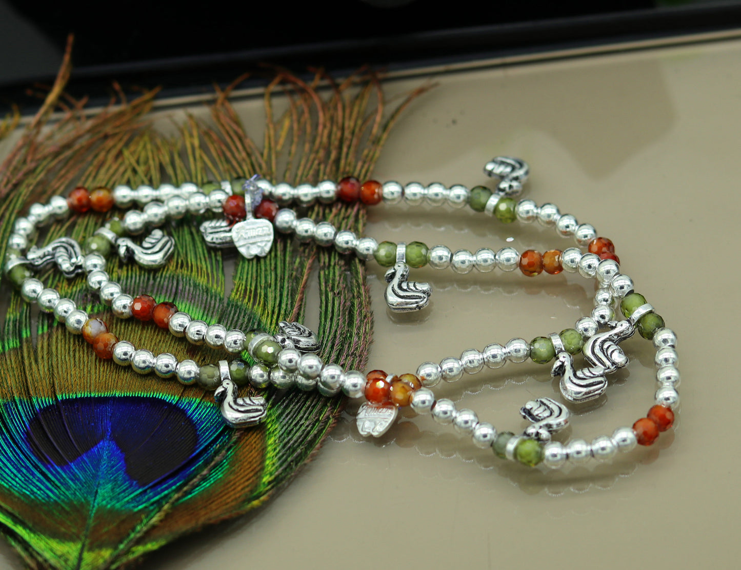 Amazing silver handmade beaded adjustable ankle bracelet, excellent belly dance jewelry, customized personalized gifting nank208 - TRIBAL ORNAMENTS