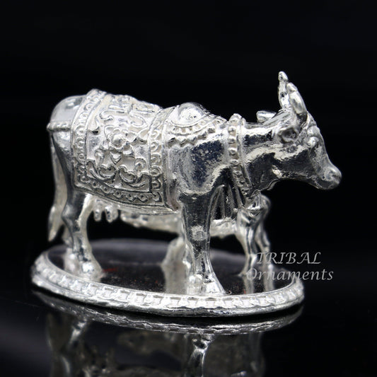 Divine cow with calf 925 sterling silver vintage Nakshi work design Kamdhenu cow, deity's cow, wishing cow, silver worshipping puja art558 - TRIBAL ORNAMENTS