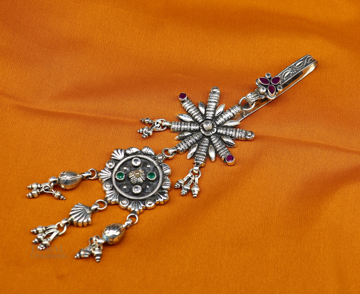 Ethnic wedding sari waist jewelry, pure 925 sterling silver vintage stylish belly dance sari chhalla btooch, waist belly jewelry skey11 - TRIBAL ORNAMENTS