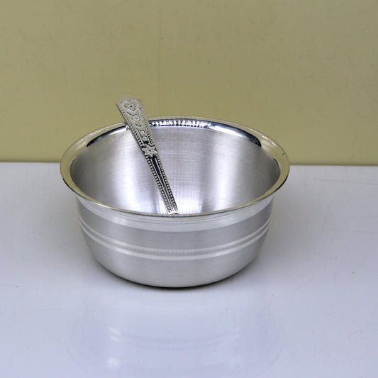 Exclusive 999 pure silver handmade solid bowl and spoon, healthy serving bowl, silver vessels, food serving utensils set, silver art sv83 - TRIBAL ORNAMENTS