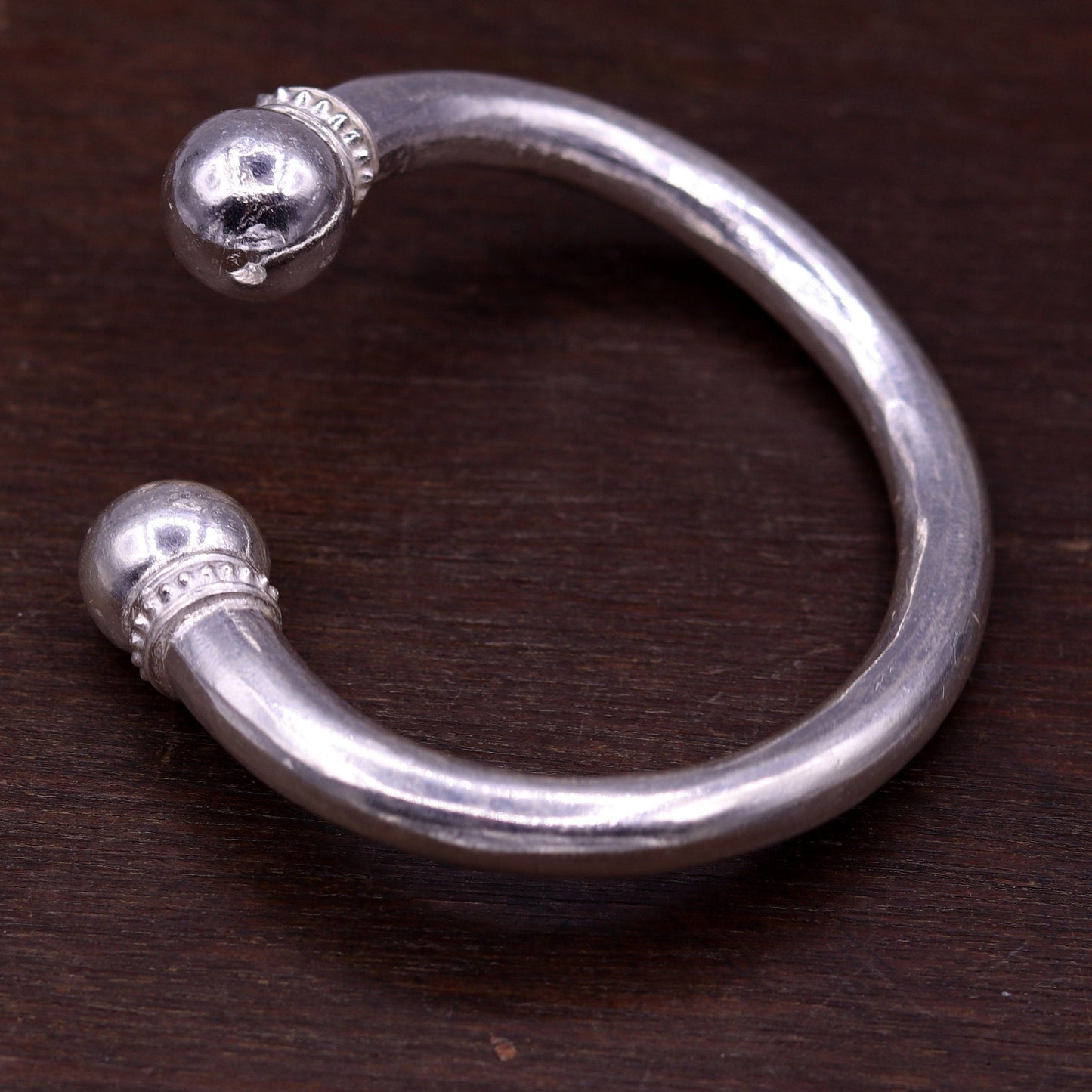 Fabulous plain design handmade solid silver open face adjustable bangle bracelet unisex jewelry from india tribal jewelry nsk184 - TRIBAL ORNAMENTS