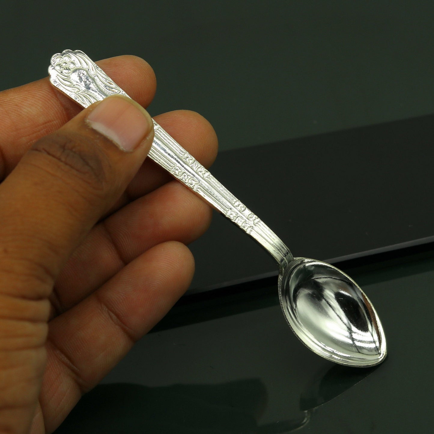 fabulous sterling silver handmade solid silver4.6" spoon kitchen utensils, vessels, silver has antibacterial properties, stay healthy sv60 - TRIBAL ORNAMENTS