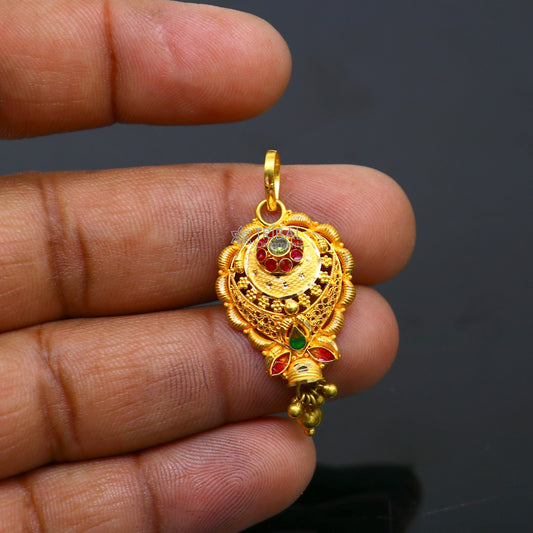 Floral design Traditional cultural filigree work trendy 22kt yellow gold functional pendant, amazing ethnic brides pendant jewelry gp27 - TRIBAL ORNAMENTS