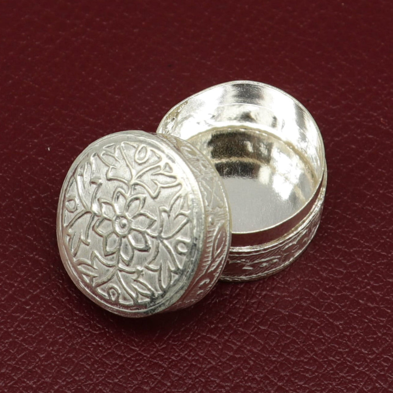 Flower design royal bridal queen style 925 sterling silver trinket box, container box, small jewelry box, Vermilion bridal art stb138 - TRIBAL ORNAMENTS