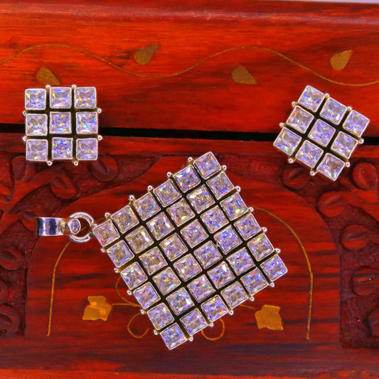 Handmade 925 sterling silver fabulous cubic zircon stone stud earring with gorgeous pendant excellent gifting jewelry necklace earring s663 - TRIBAL ORNAMENTS