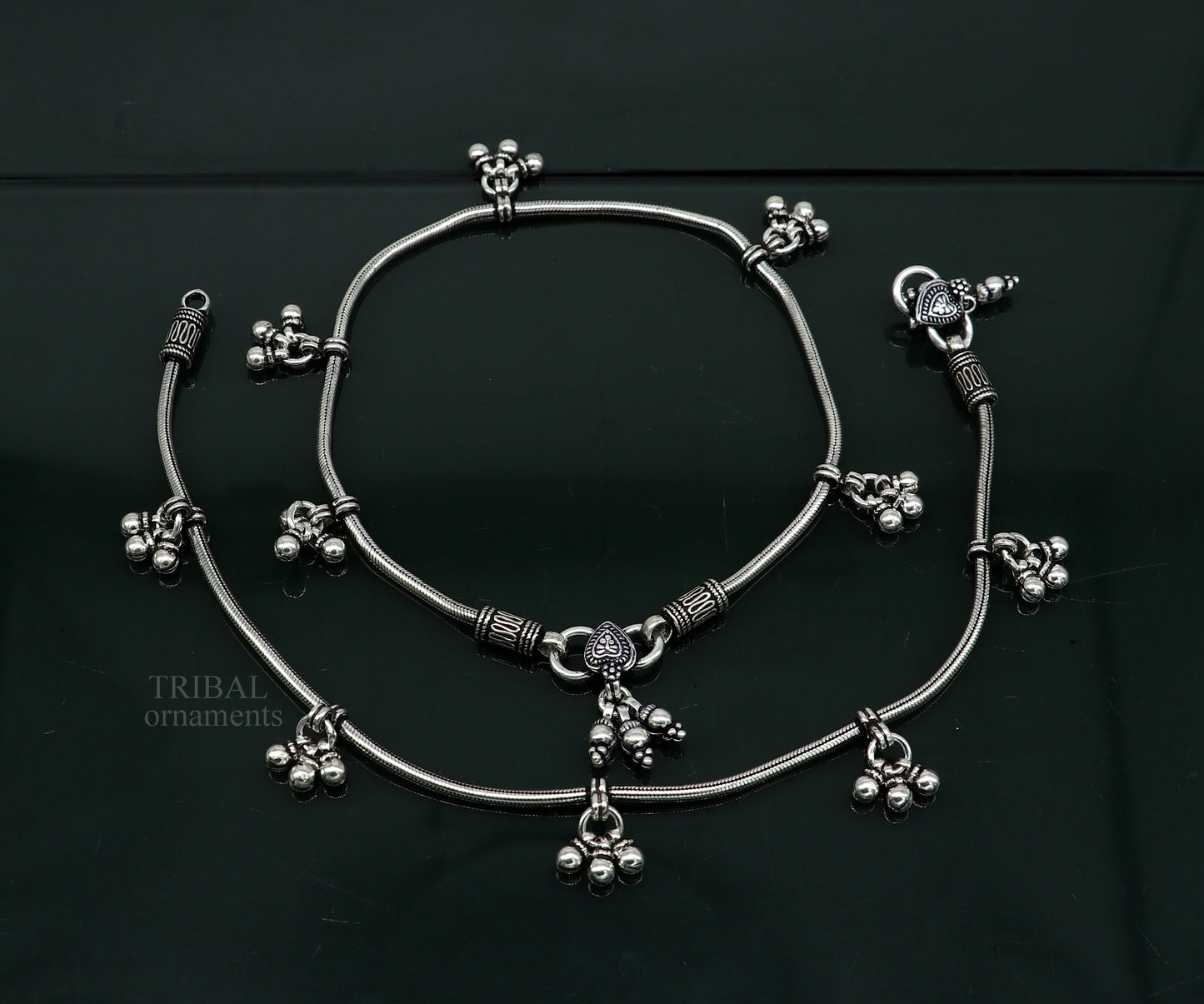 handmade 925 Sterling silver handmade vintage antique design stylish anklet foot bracelet hanging bells tribal belly dance jewelry ank455 - TRIBAL ORNAMENTS